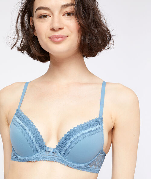 Soutien-gorge n&deg;2 - push-up plongeant en microfibre bleu ciel.
