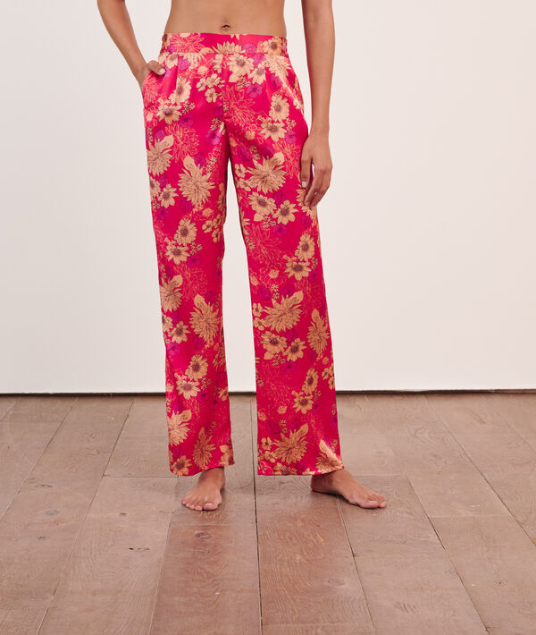 Pantalón de satén, estampado floral Pantalón de satén, estampado floral;${refinementColor}