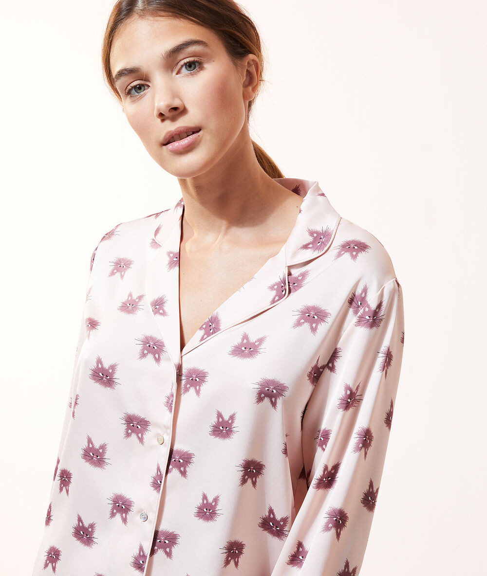 Camisa pijama estampado gatos rosa.