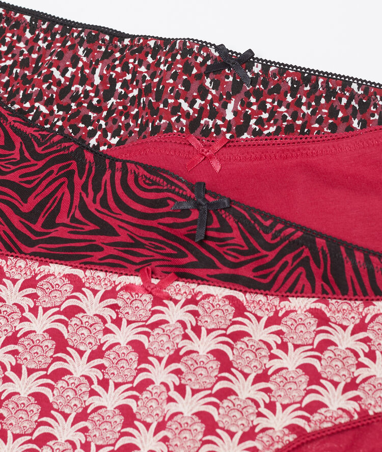 Lote de 4 braguitas estampadas de algodón rojo.