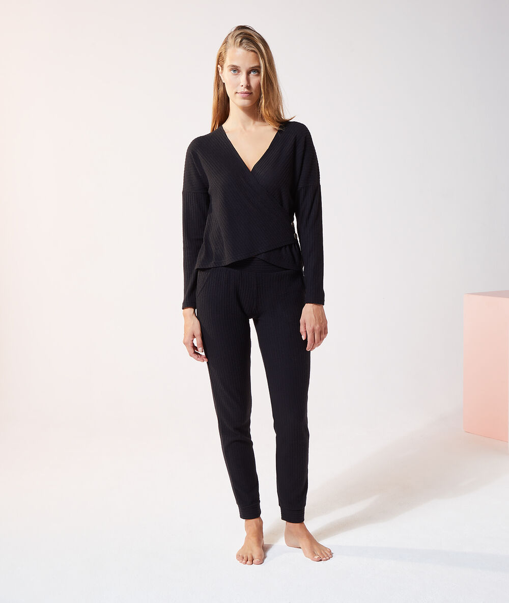 Pantalon côtelé noir.