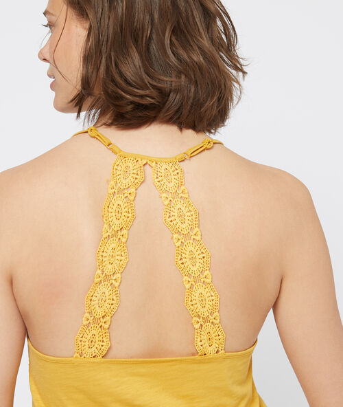 Top con motivos de encaje espalda amarillo.