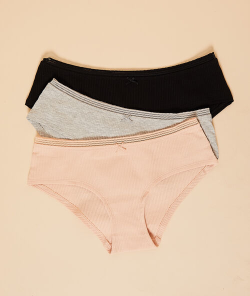 Lote de 3 culotes canal&eacute; negro/c.gris/rosa.