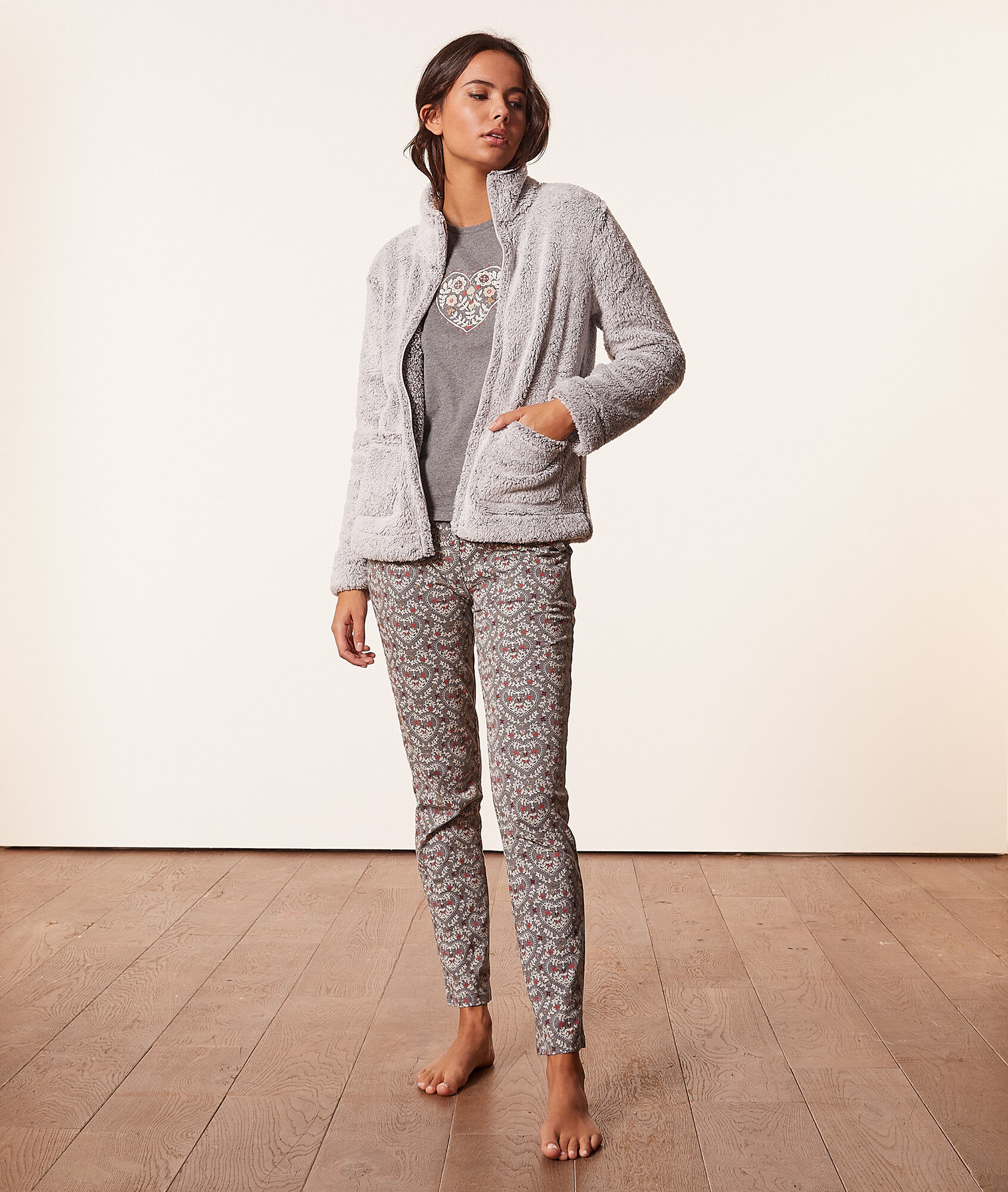 Pijama 3 piezas chaqueta polar - CECILIA - GRIS - ETAM