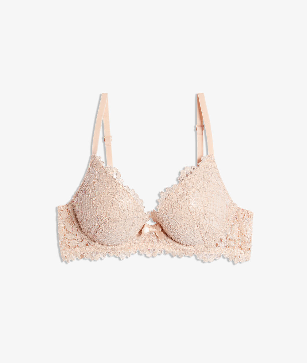 Sujetador push up de encaje floral. copa b-c maquillaje.