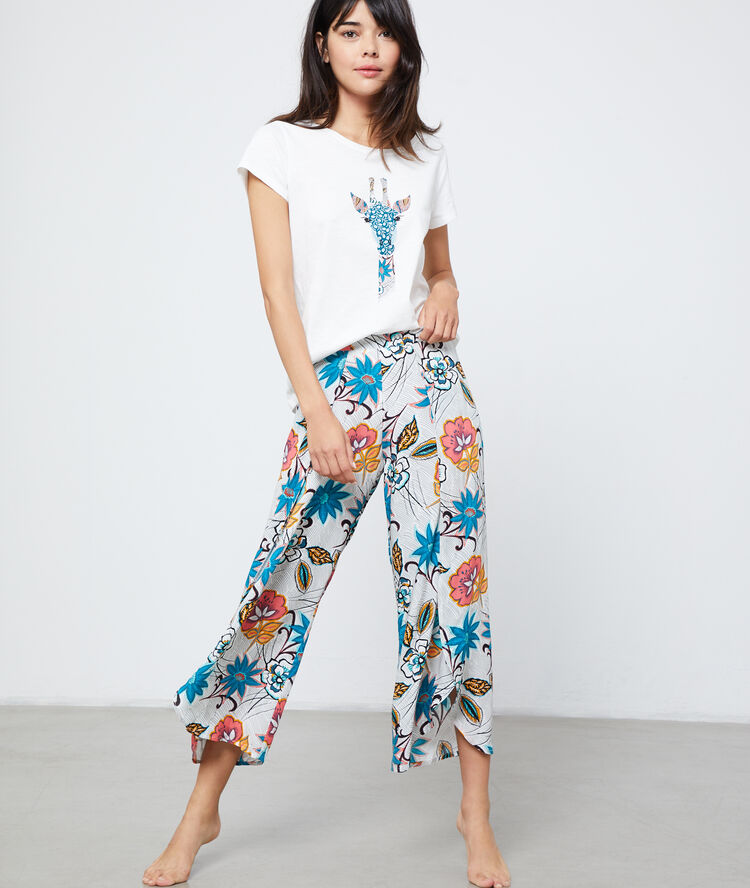 Camiseta de algodón estampado jirafa crudo.