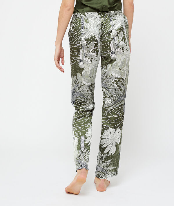 Pantalón largo de satén estampado tropical Pantalón largo de satén estampado tropical;${refinementColor}