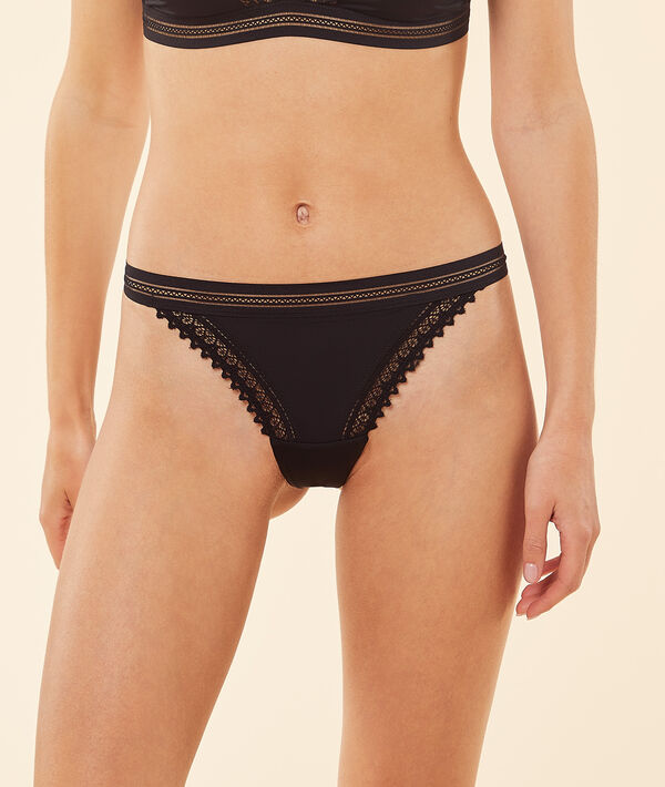 Tanga de microfibra y encaje Tanga de microfibra y encaje;${refinementColor}