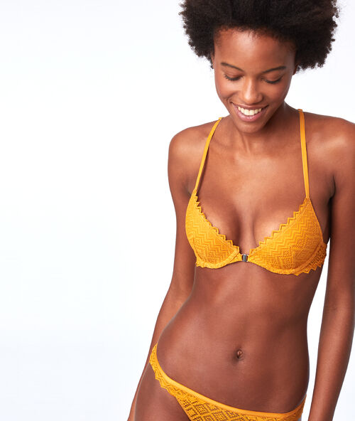 Sujetador push up escotado de encaje gráfico. copa b-c amarillo.