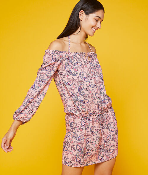 Túnica estampada hombros al descubierto Túnica estampada hombros al descubierto