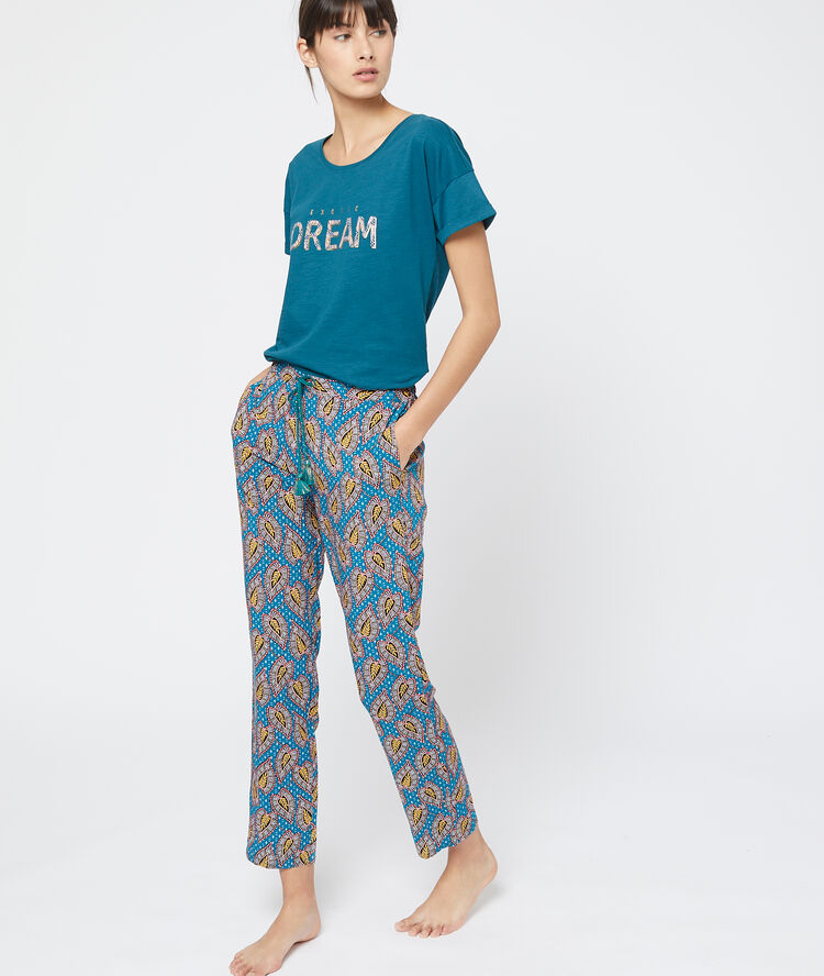Camiseta con mensaje estampado turquesa.