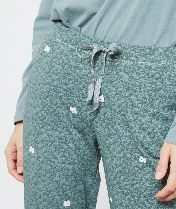 Pantalón estampado gatos caqui.
