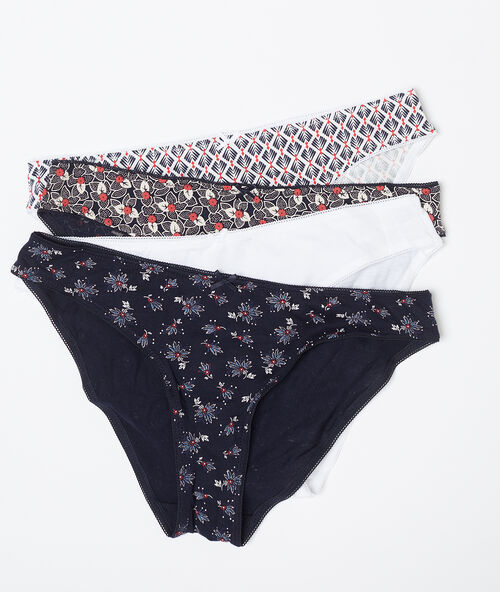 Lote de 4 braguitas estampadas de algod&oacute;n azul marino.