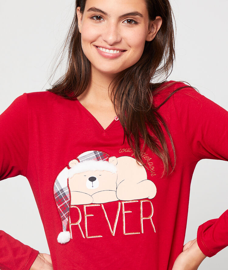Camiseta manga larga dibujo navideño terracota.