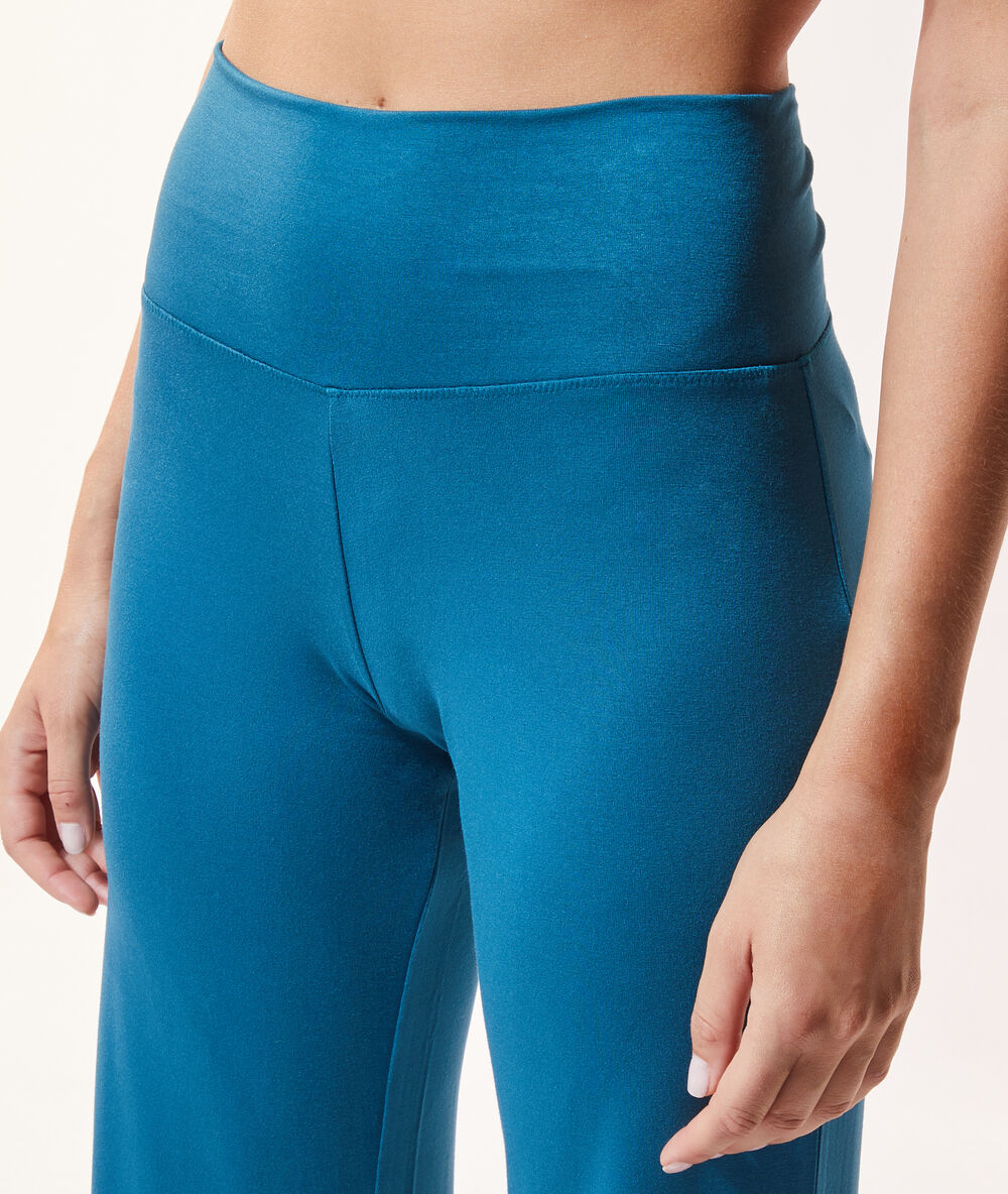 Pantalon fluide taille haute bleu canard.