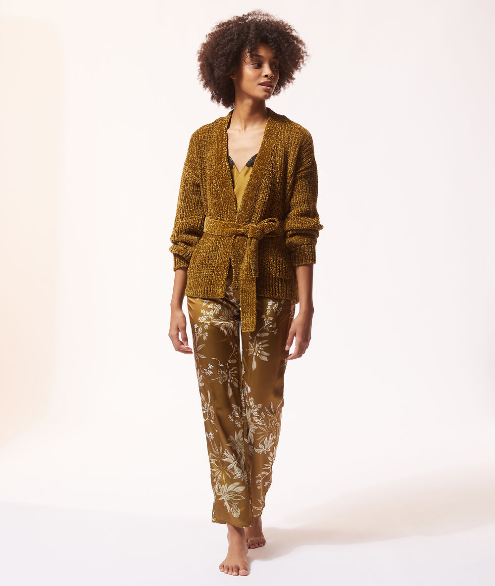 Chaqueta de punto, hilos metalizados bronce.