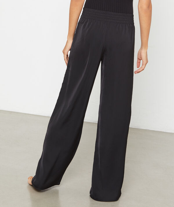 Pantalón recto de satén, cintura elástica Pantalón recto de satén, cintura elástica