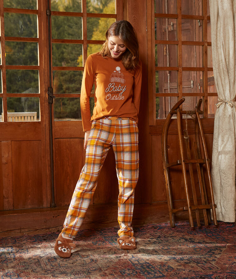 Pantalón estampado de cuadros amarillo.