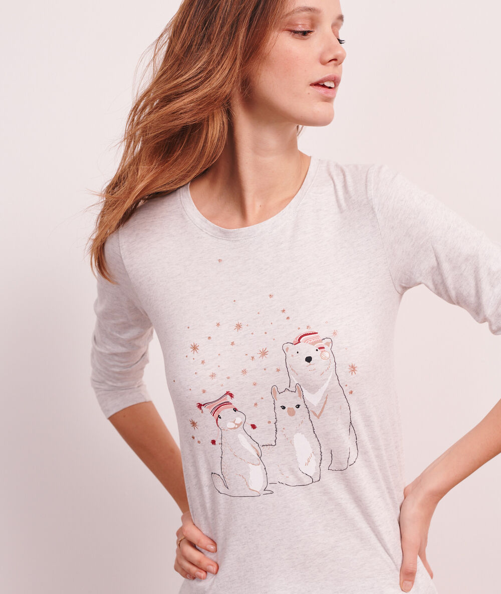 Pyjama 3 pièces imprimé animaux ecru.
