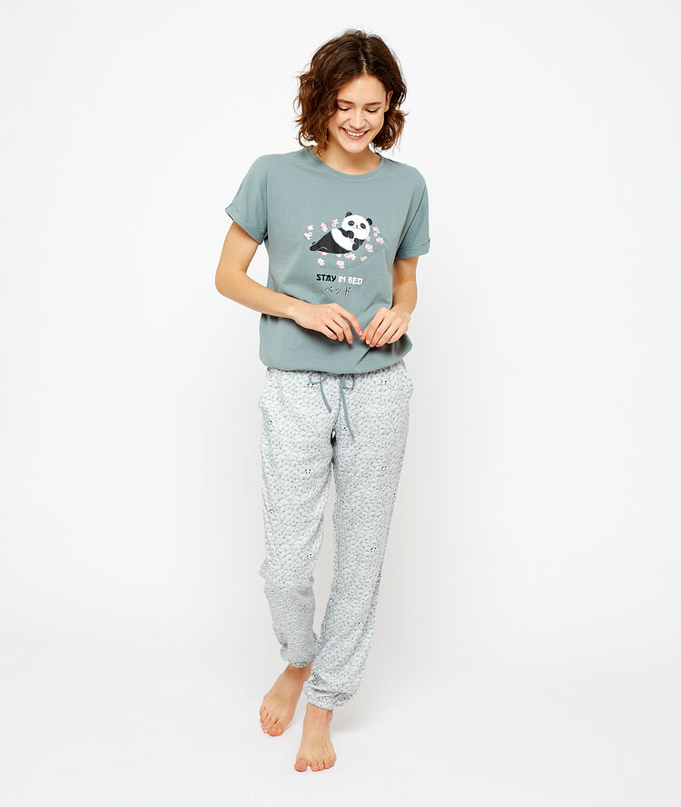 Pantalón estampado panda crudo.