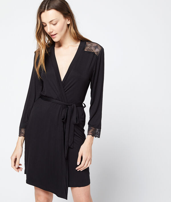 Bata tipo kimono motivos de encaje - LIDDY - S - Negro - Mujer - Etam