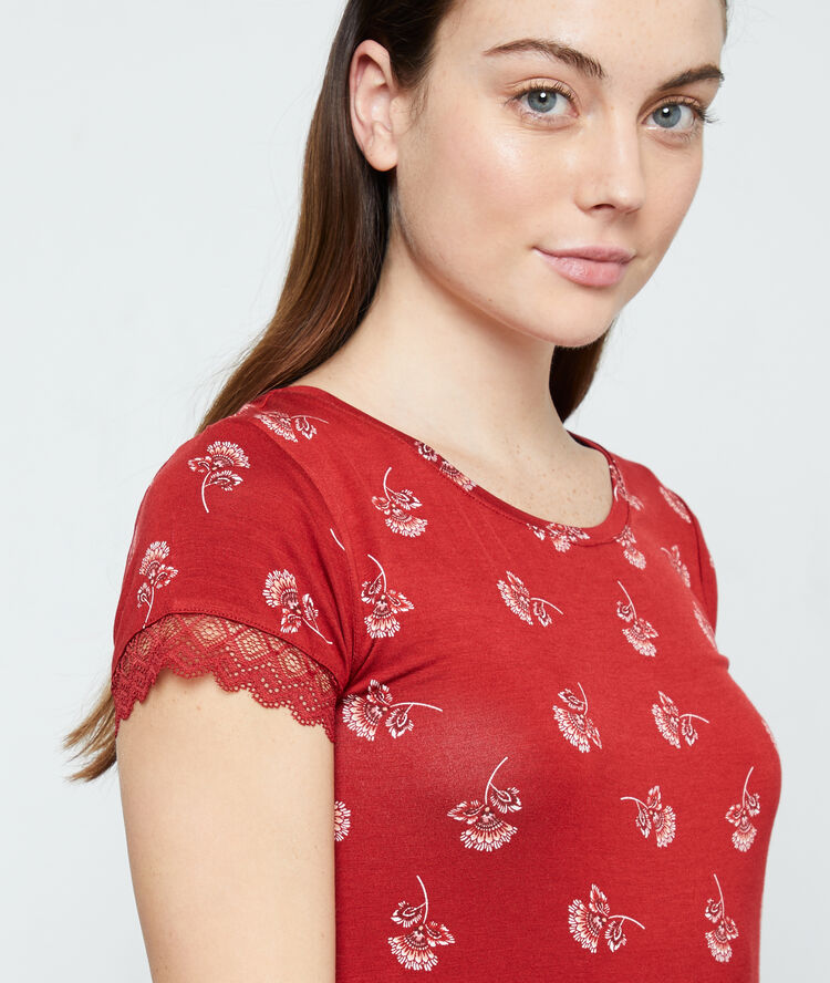 Camisón estampado floral rojo teja.