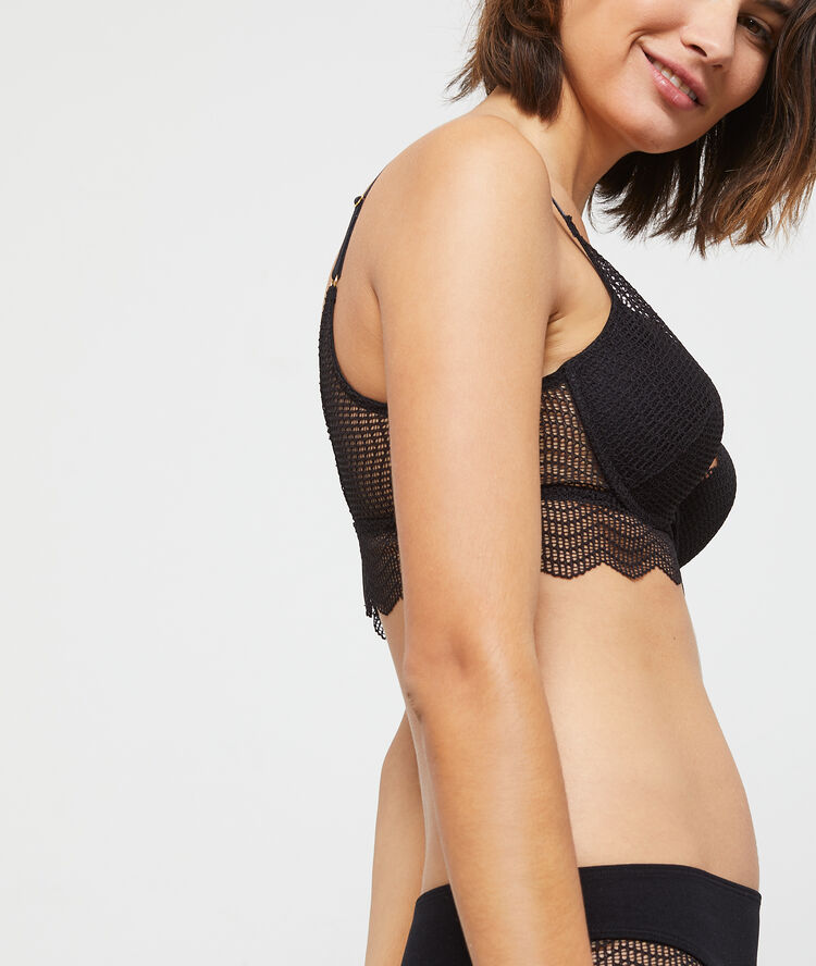Sujetador triangular push up motivos de encaje. copa a-c negro.