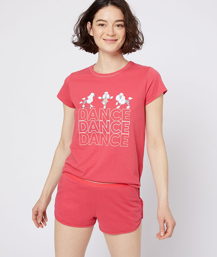 Camiseta estampado caniches rosa.