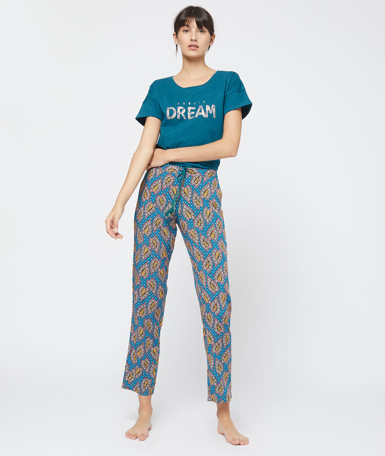 Camiseta con mensaje estampado turquesa.
