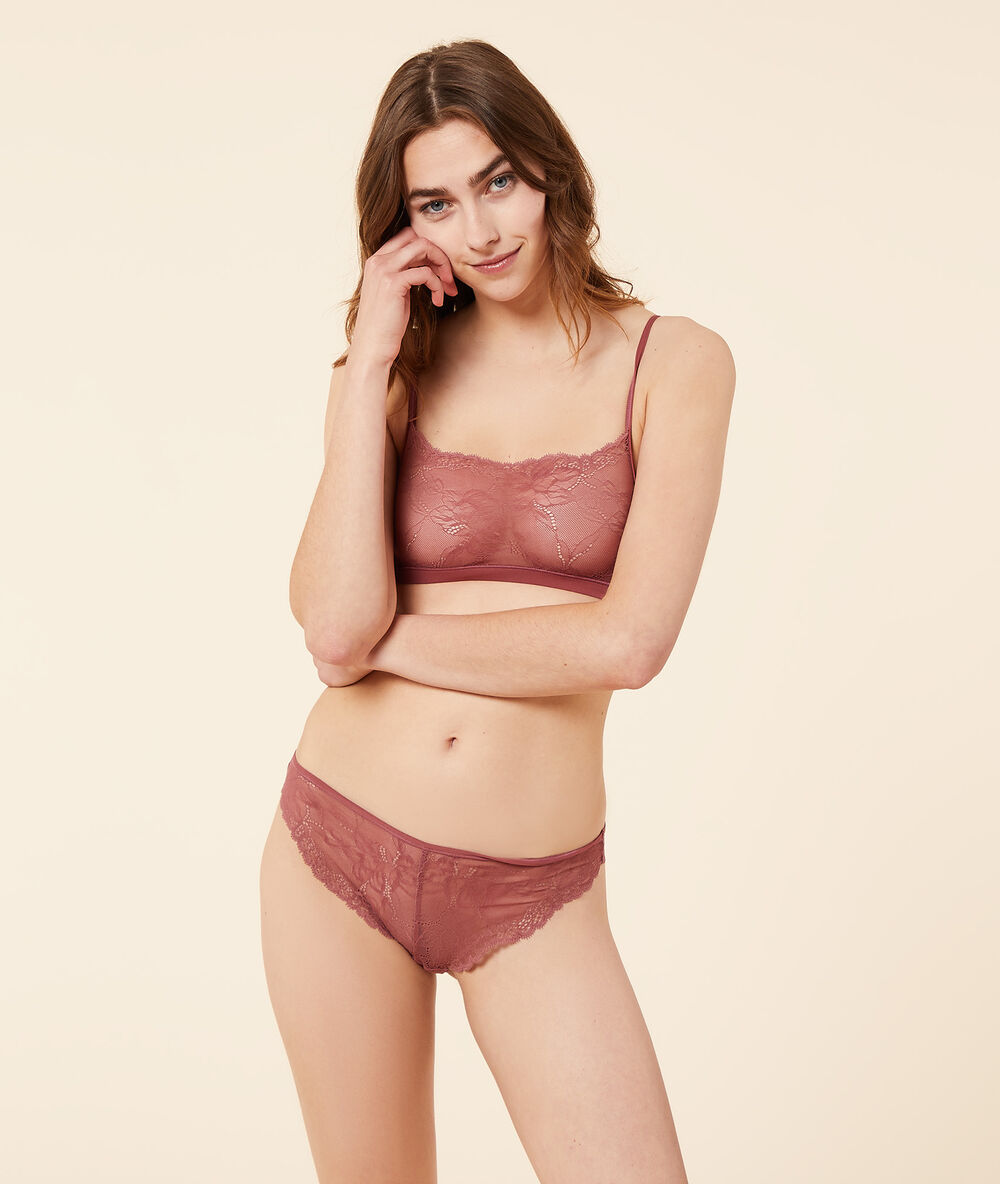 Top reversible sin aros de encaje terracota.