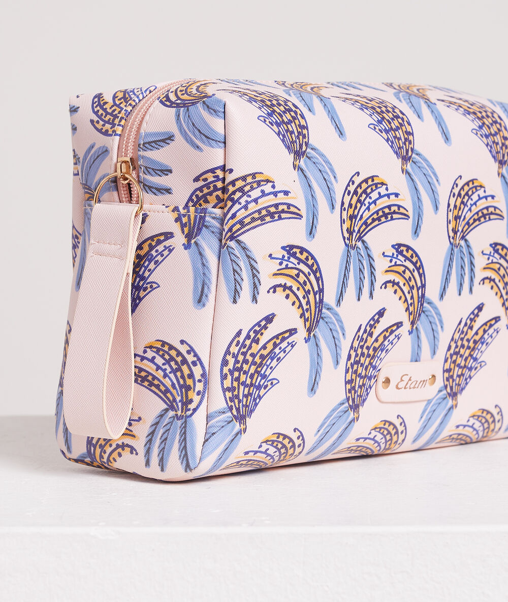 Neceser estampado tropical rosa.
