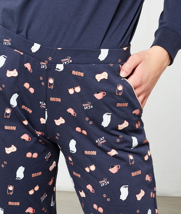 Pantalón estampado gato azul.