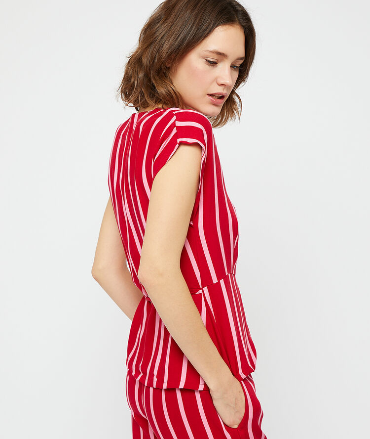 Camisa pijama estampado de rayas rojo/blanco.