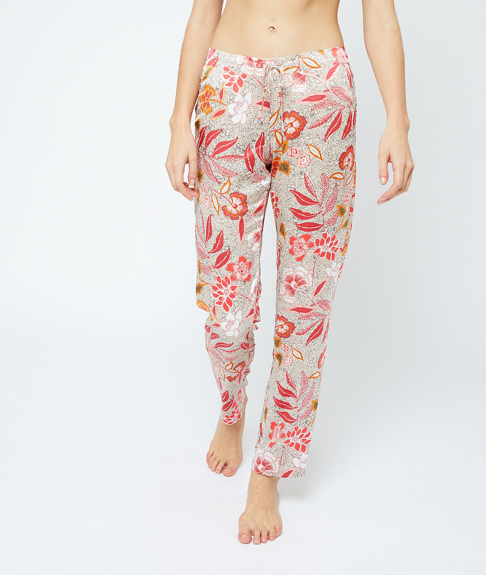 Pantalón de satén estampado rojo.