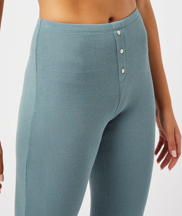 Pantalón ajustado, tejido canalé celadón.