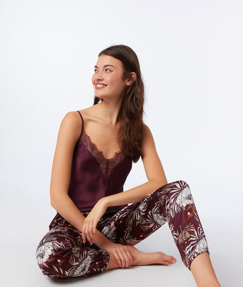 Pantalón largo de satén estampado floral Pantalón largo de satén estampado floral