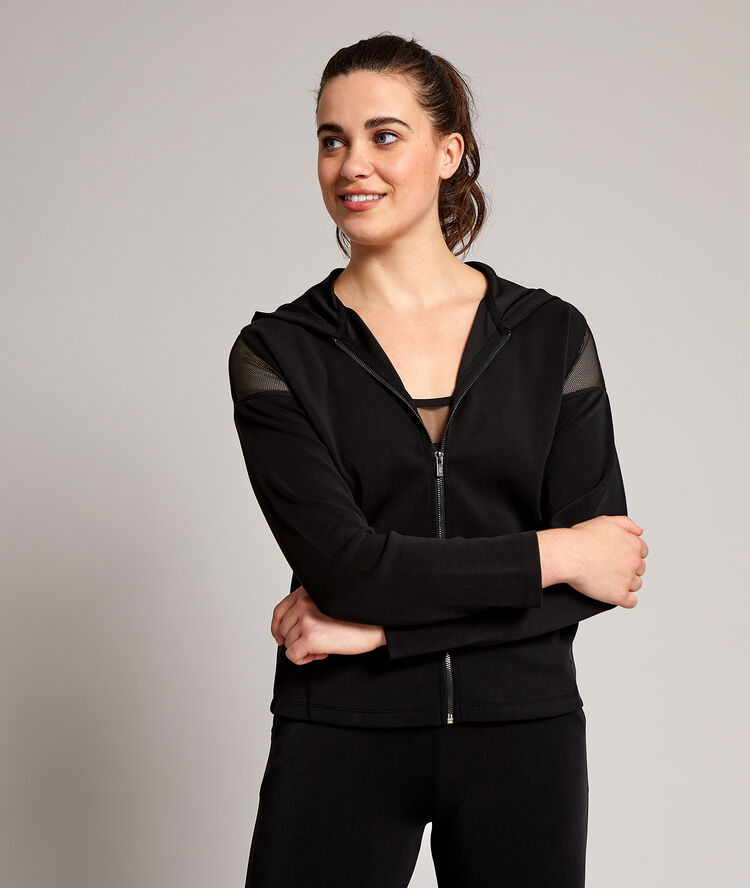 Sudadera franjas rejilla negro.