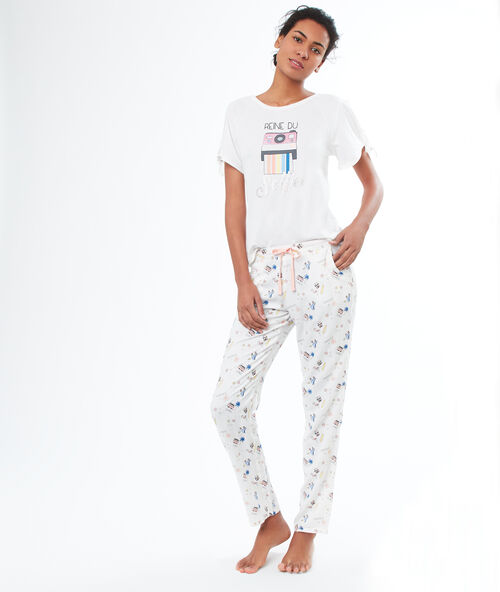 Pantalón estampado patines crudo.