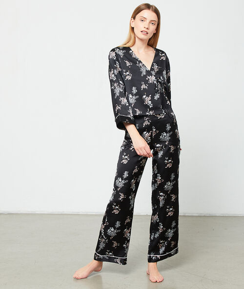 Camisa pijama escote cruzado negro.