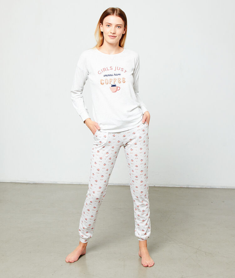 Pantalón estampado tazas de café crudo.