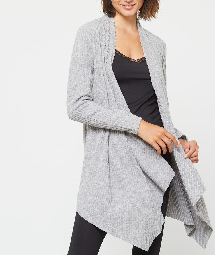Chaqueta larga holgada de canalé c.gris.