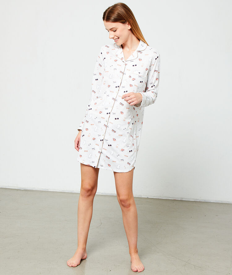 Camisón manga larga estampado crudo.