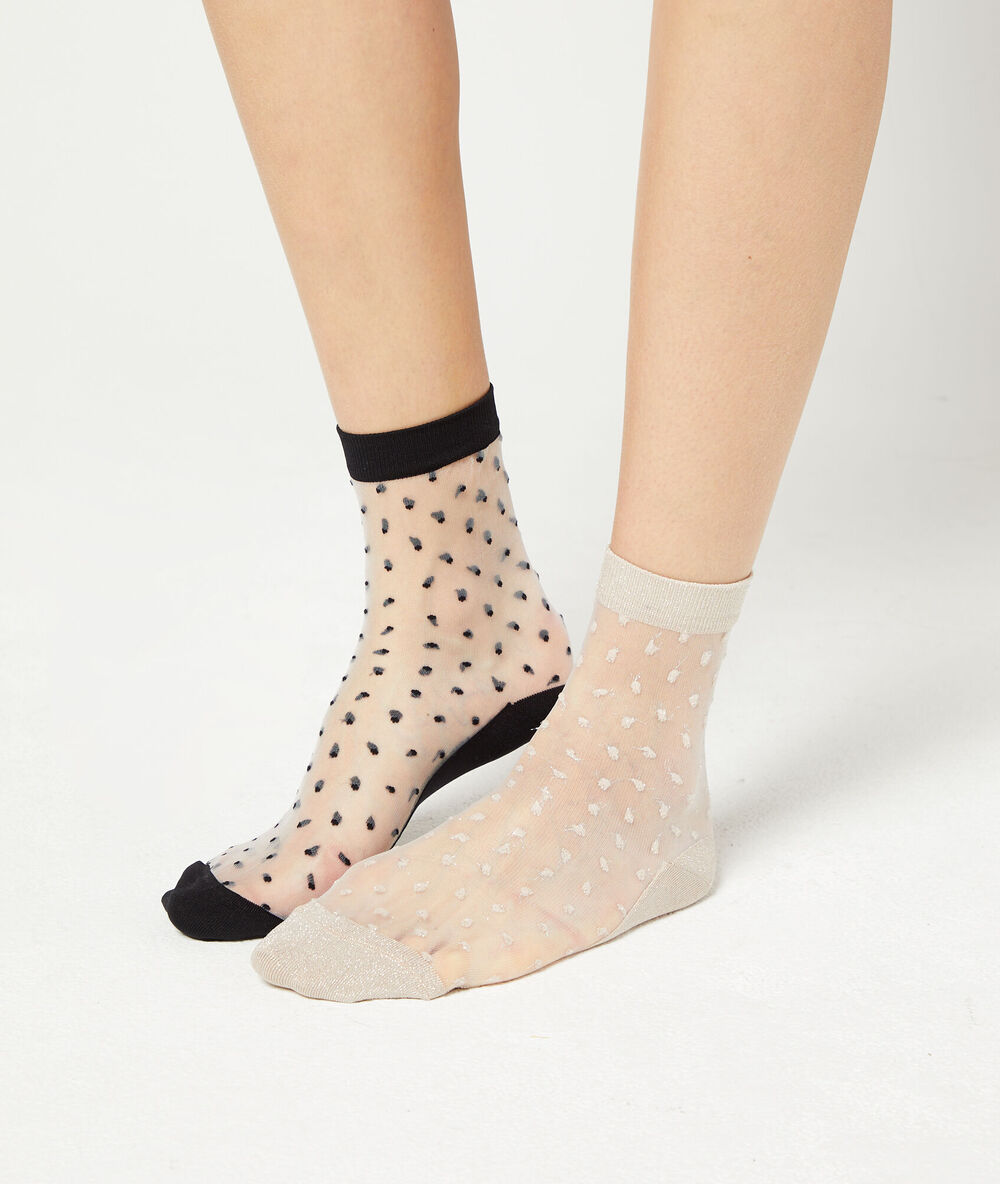 Lote de 2 pares de calcetines tul plumeti negro y crudo.