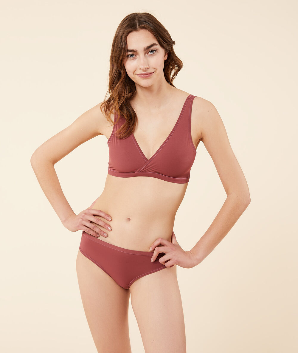 Top reversible de encaje y microfibra terracota.