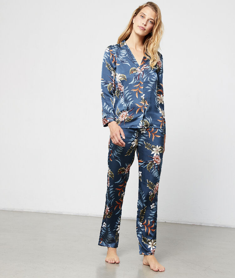 Pantalón de satén estampado azul.