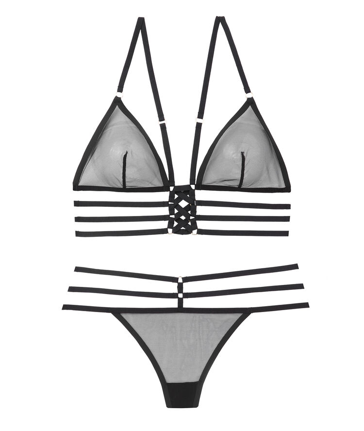 Tanga de tul multitiras negro.