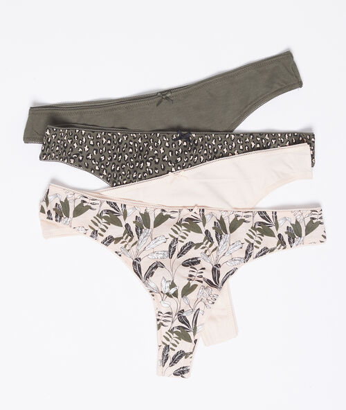 Lote de 4 tangas de algod&oacute;n caqui.