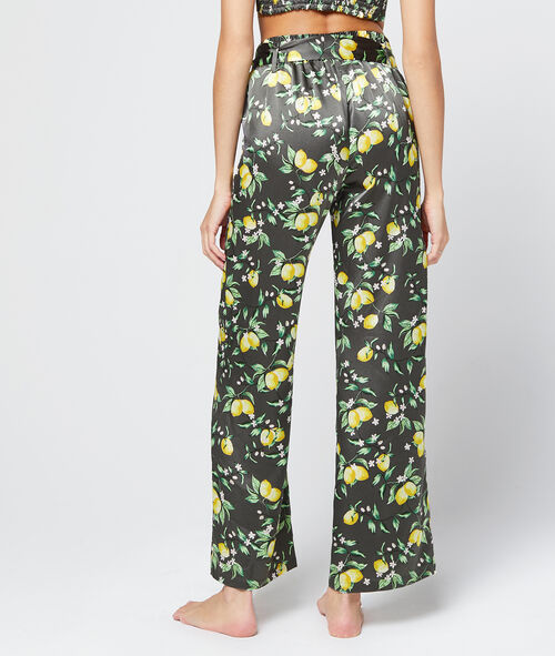 Pantalón largo de satén estampado de limones Pantalón largo de satén estampado de limones