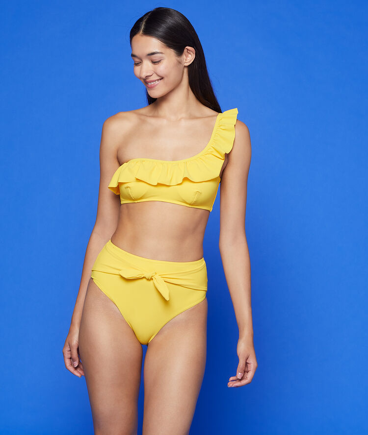 Braguita bikini talle alto lazo decorativo amarillo.