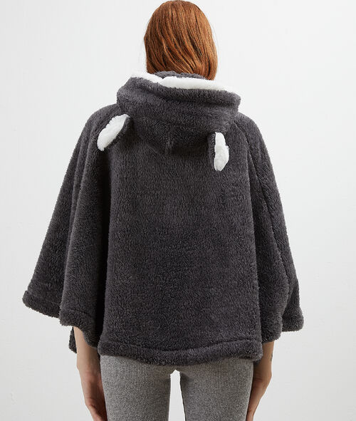 Poncho con capucha tejido peluche Poncho con capucha tejido peluche